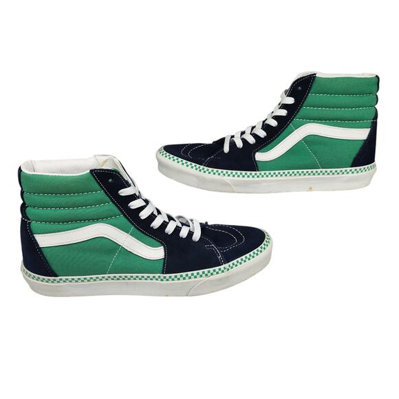 Vans Shoes Mens 9.5 High Tops Green Navy Blue White Suede Fabric Checkered - Picture 1 of 13